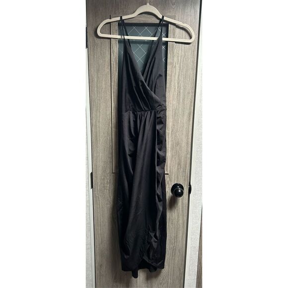 NEW LYANER V Neck Ruched Wrap Slit Spaghetti Strap Midi Dress S - Picture 5 of 5